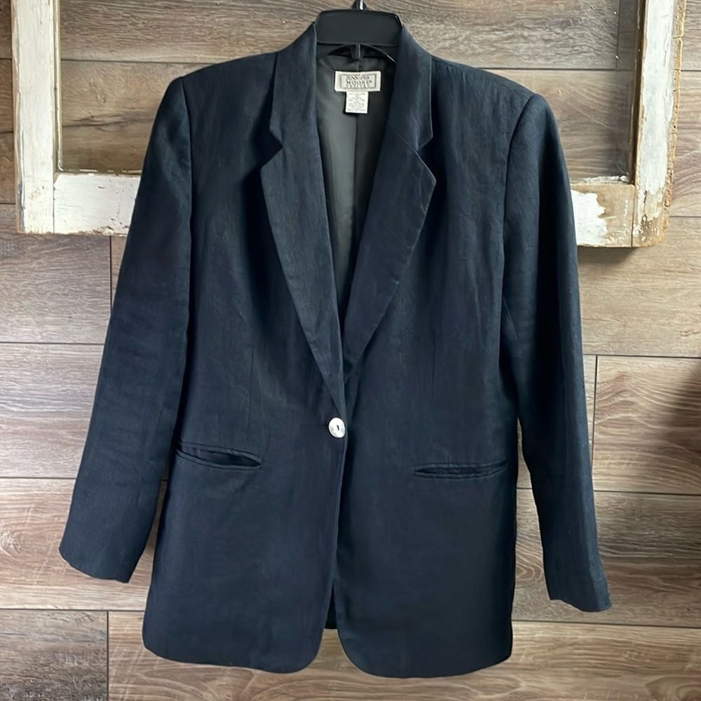Jennifer Moore Petites Linen Blazer Jacket, Size 12P, Black
